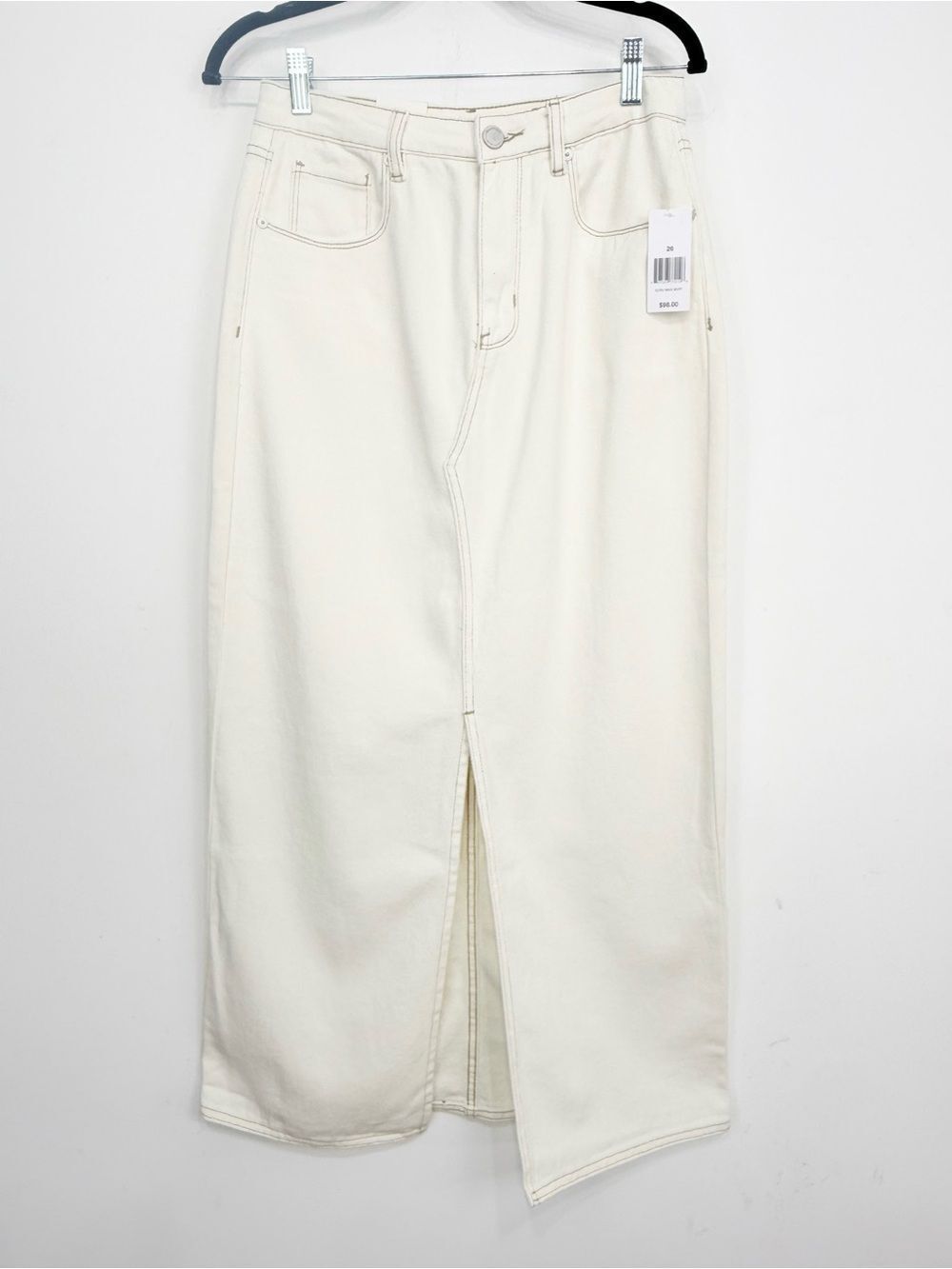 BLANK NYC Ecru Cream 100% Cotton Denim Front Slit Maxi Pencil Skirt NEW
